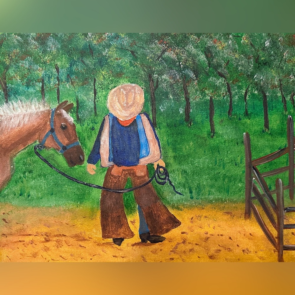 Rustic Cowboy and Horse Canvas Art Painting